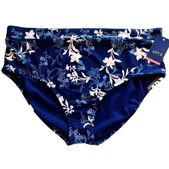 Apt 9 Women's High Waist High Leg Swim Bottoms Navy Blue Floral - XXL (20) NWT - Picture 1 of 6